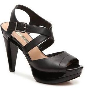 Audrey Brooke Black Leather Strappy Heels